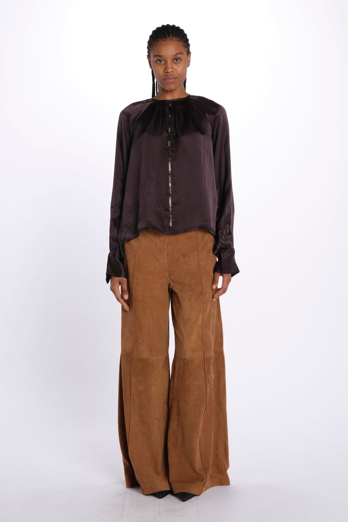 Camicia manica sbuffo CUTWORK BE24499 DARK BROWN milaura 
