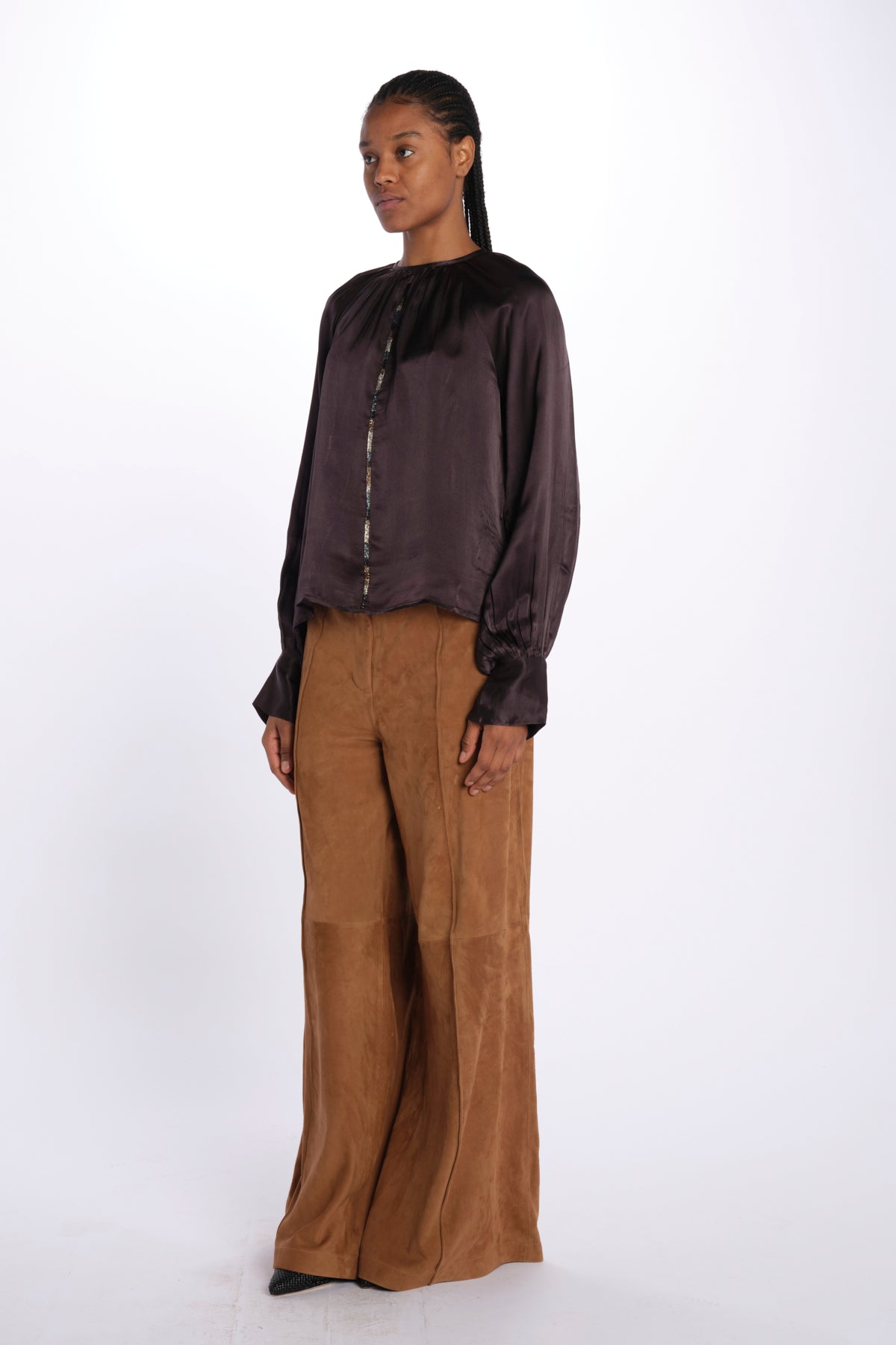 Camicia manica sbuffo CUTWORK BE24499 DARK BROWN milaura 