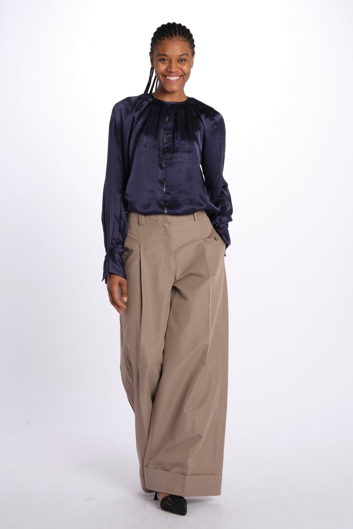 Camicia manica sbuffo CUTWORK BE24499 NAVY milaura 