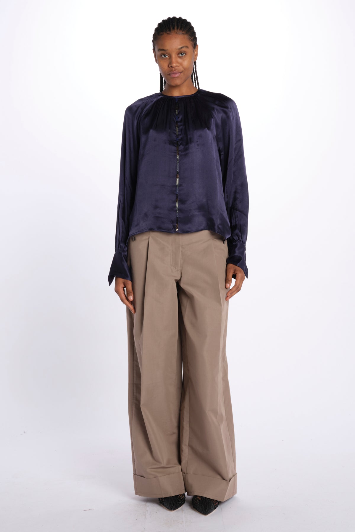 Camicia manica sbuffo CUTWORK BE24499 NAVY milaura 