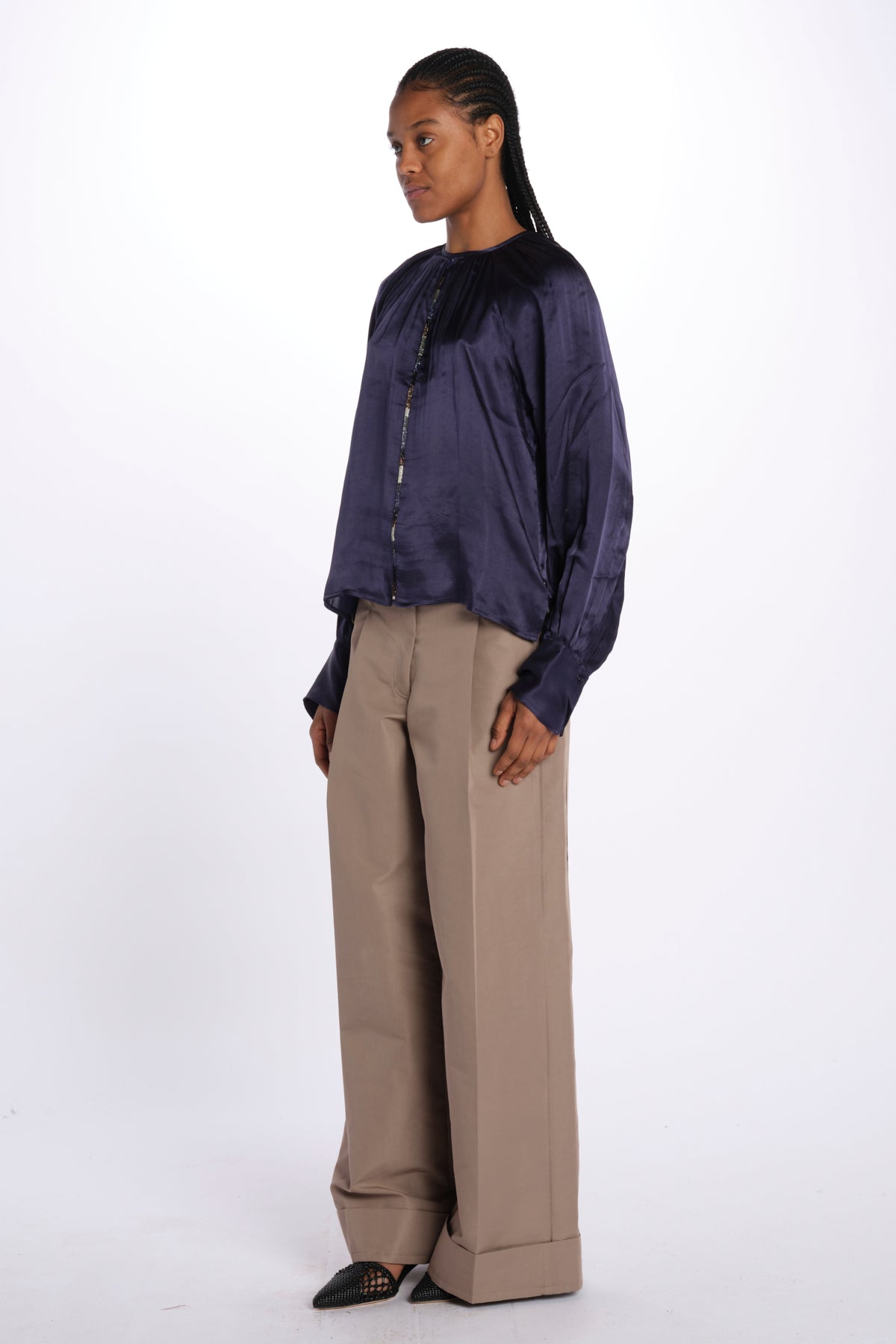 Camicia manica sbuffo CUTWORK BE24499 NAVY milaura 
