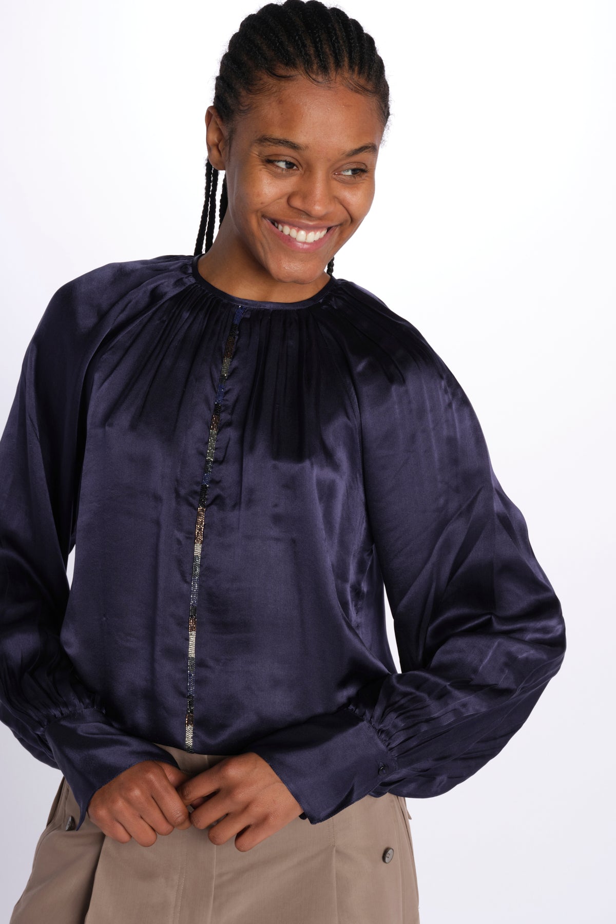 Camicia manica sbuffo CUTWORK BE24499 NAVY milaura 