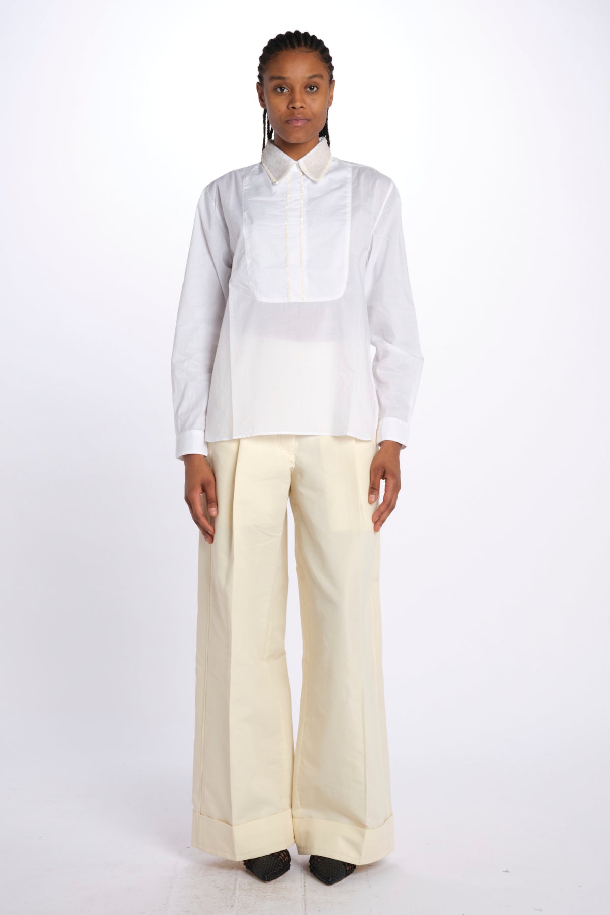 camicia con colletto in pailletes BE24552 WHITE milaura 