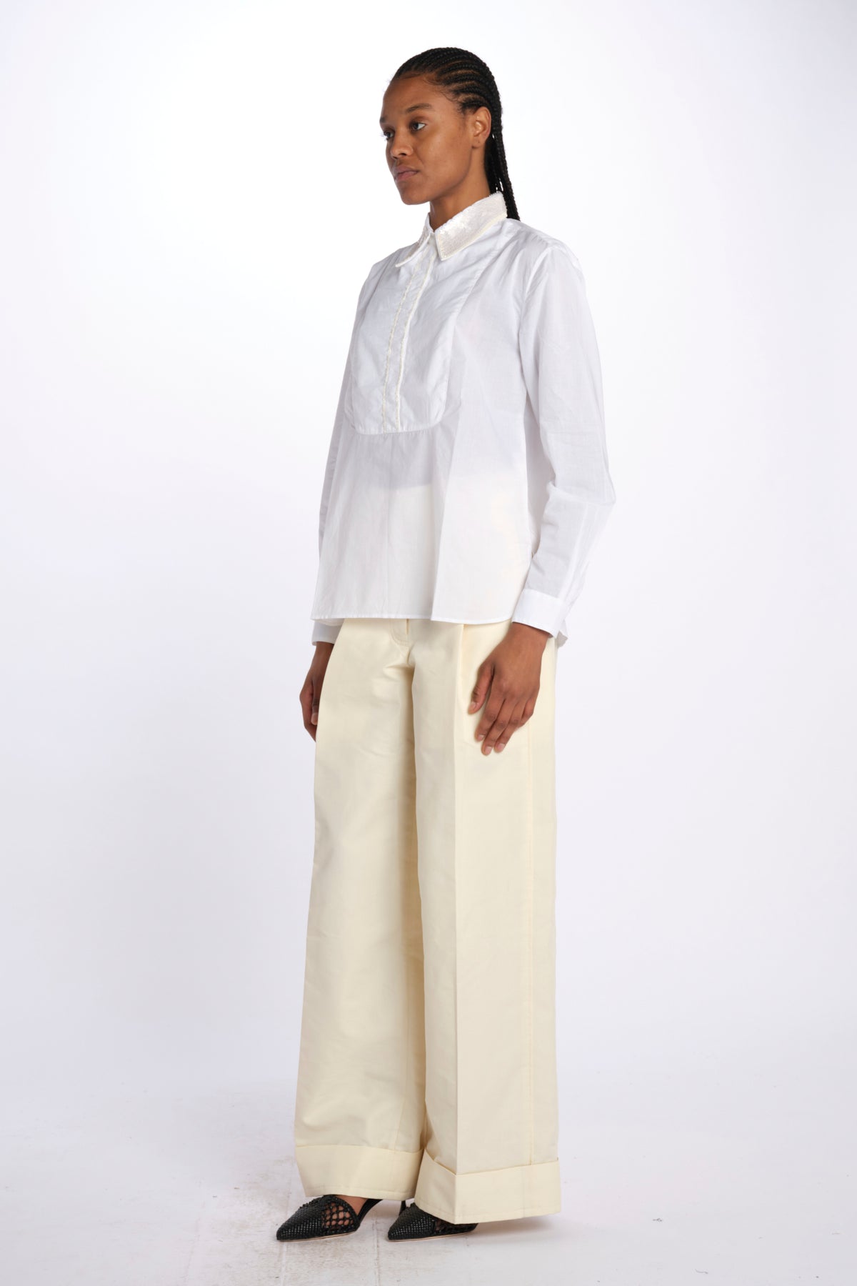 camicia con colletto in pailletes BE24552 WHITE milaura 
