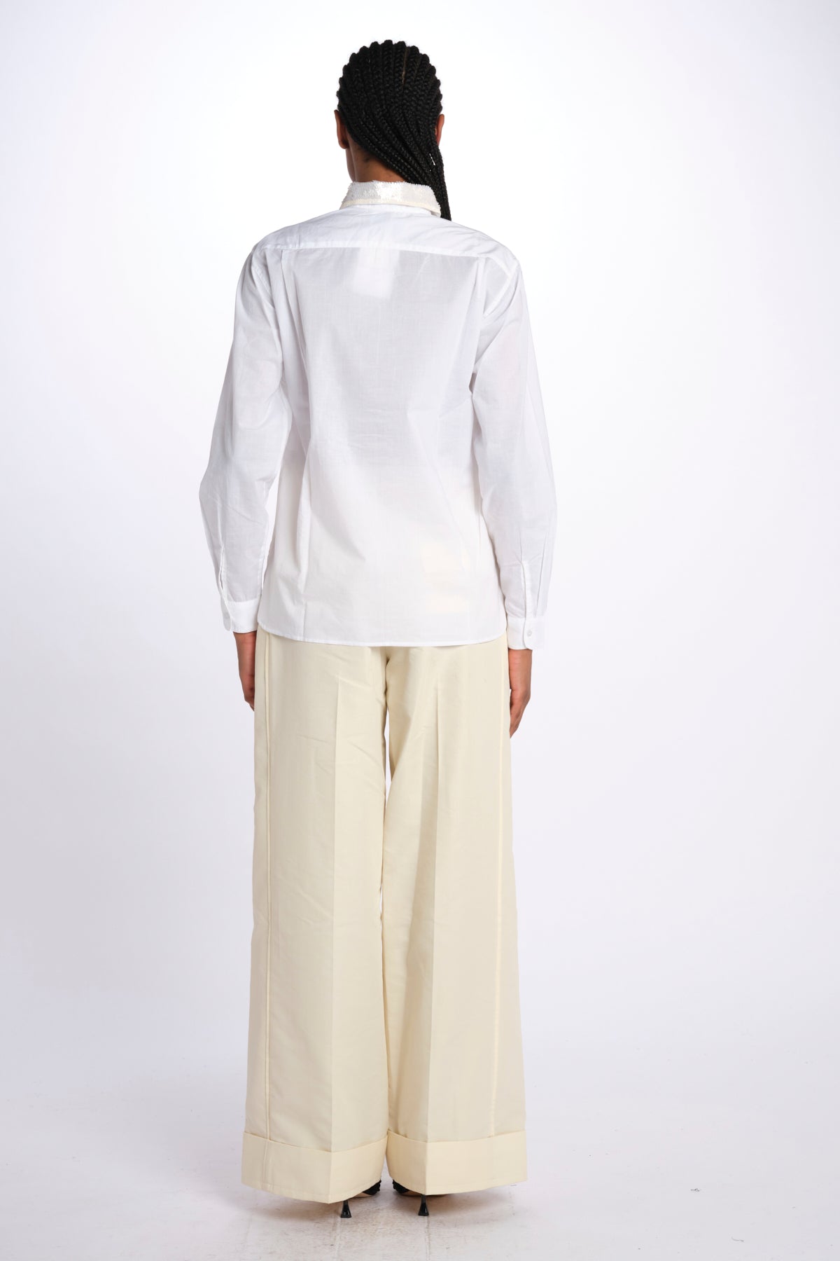 camicia con colletto in pailletes BE24552 WHITE milaura 