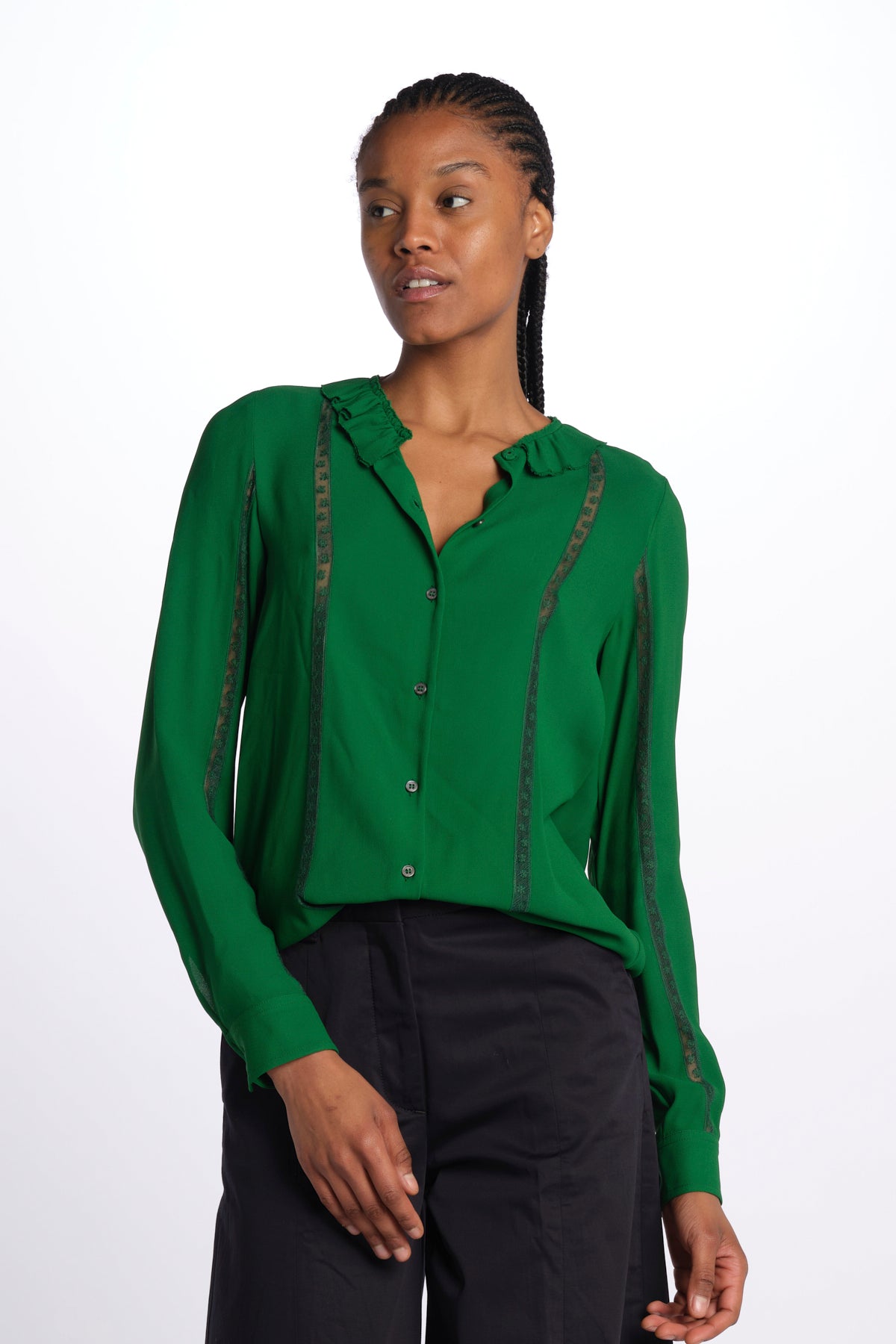 Camicia con frange e inserti pizzo G011 5340 n21 