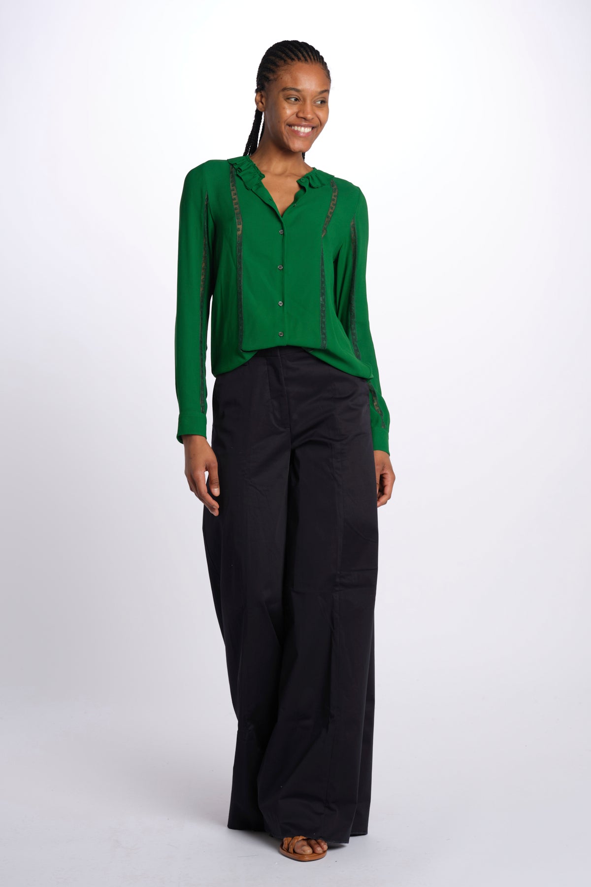 Camicia con frange e inserti pizzo G011 5340 n21 