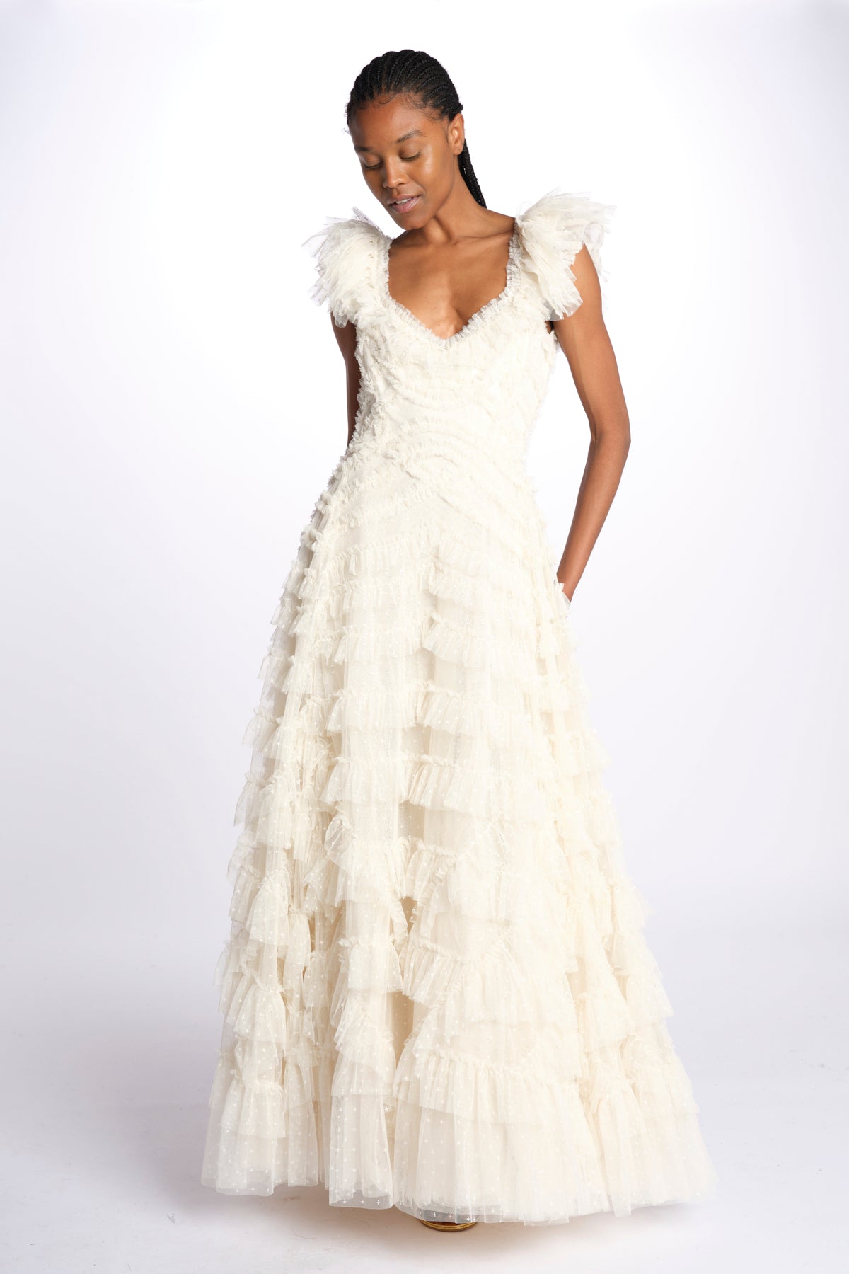 LOLA BACKLESS abito lungo in tulle LOLA BACKLESS GOWN AVORIO needle & tread 