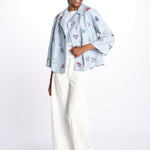 Giacca doppio petto fiori ricamati a mano 7FW 43 BY HAND LIGHT BLUE STRIPE payal pratap 