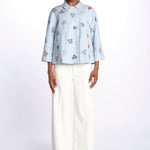 Giacca doppio petto fiori ricamati a mano 7FW 43 BY HAND LIGHT BLUE STRIPE payal pratap 