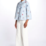 Giacca doppio petto fiori ricamati a mano 7FW 43 BY HAND LIGHT BLUE STRIPE payal pratap 