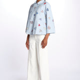 Giacca doppio petto fiori ricamati a mano 7FW 43 BY HAND LIGHT BLUE STRIPE payal pratap 