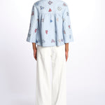 Giacca doppio petto fiori ricamati a mano 7FW 43 BY HAND LIGHT BLUE STRIPE payal pratap 