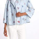 Giacca doppio petto fiori ricamati a mano 7FW 43 BY HAND LIGHT BLUE STRIPE payal pratap 