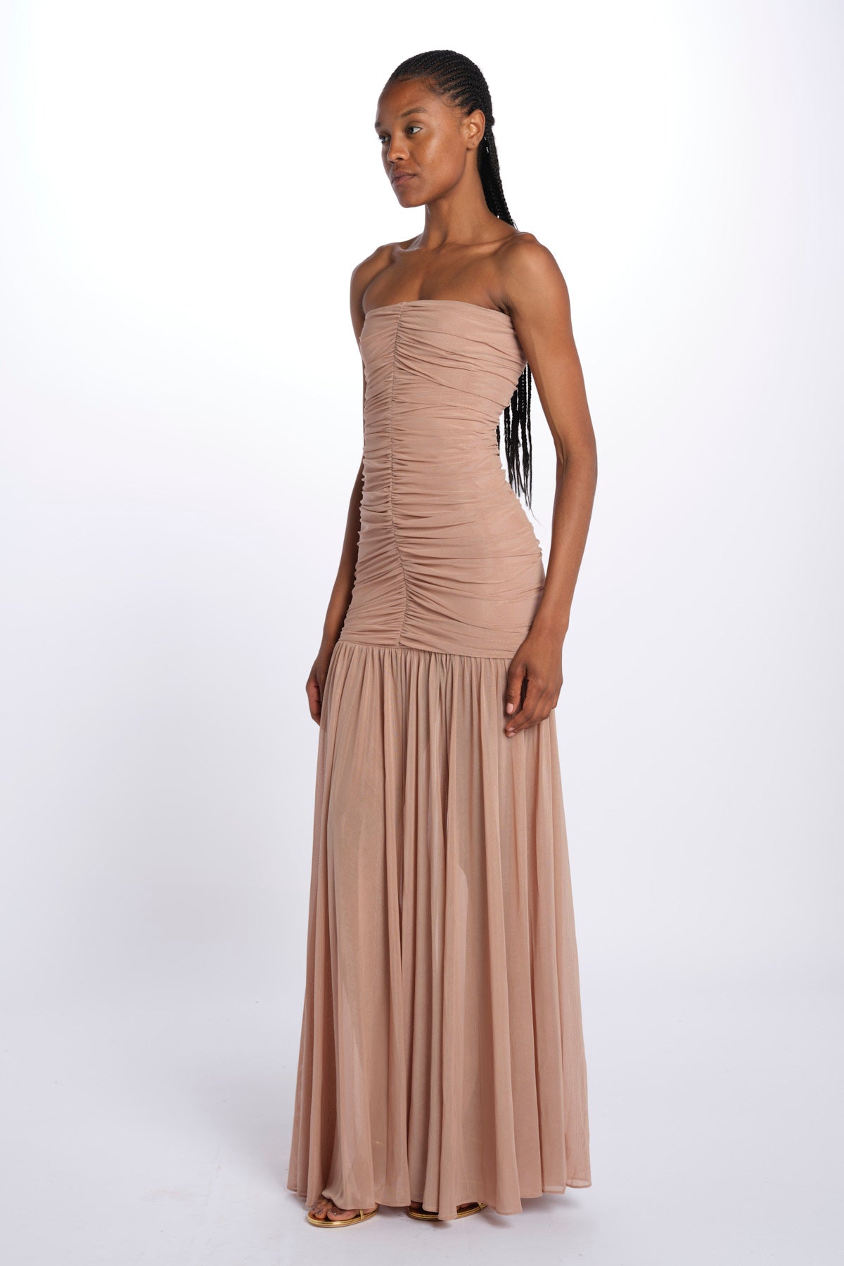 ADELE abito in tulle plisse SS24 9129 LATTE retrofete 
