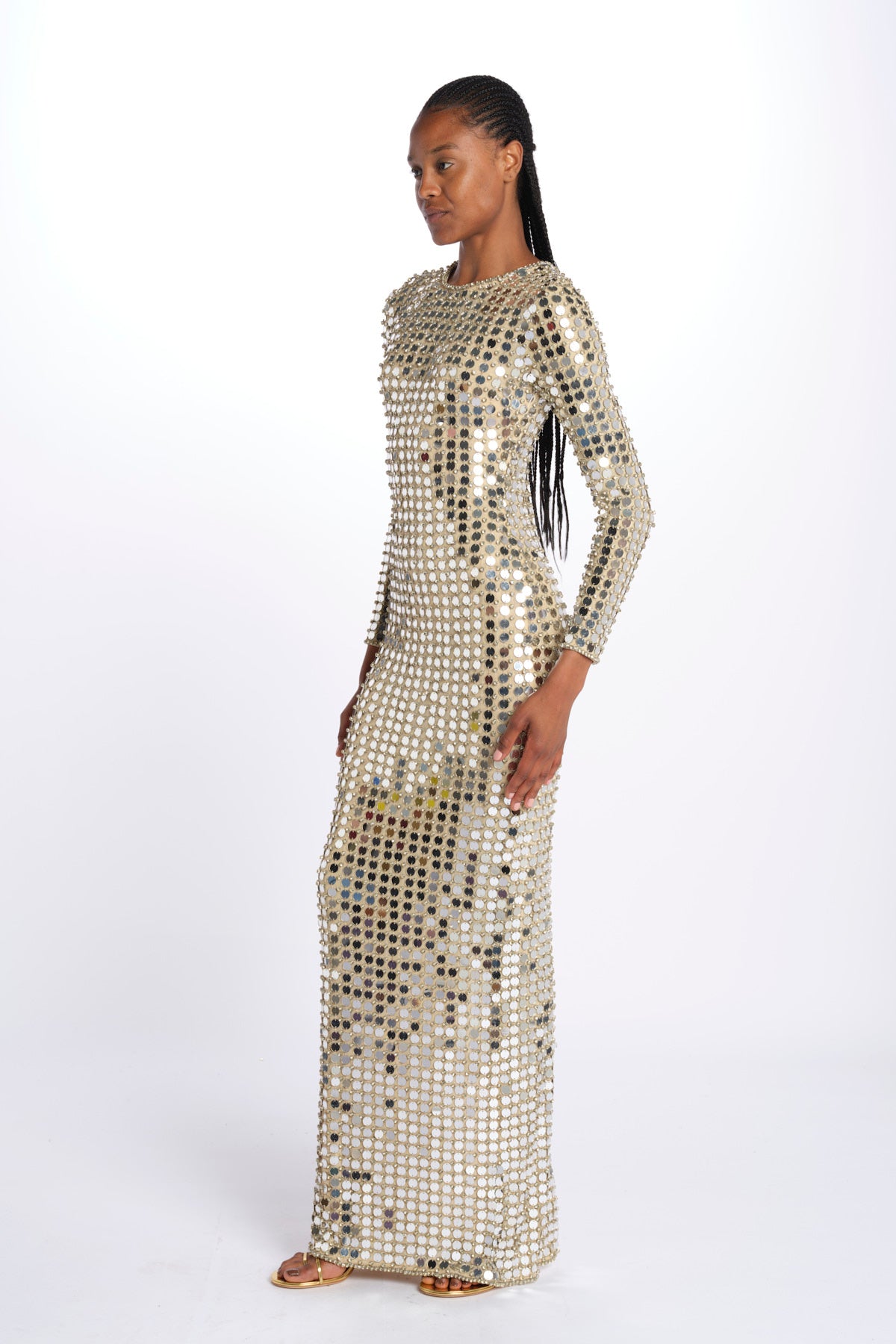RIALTA abito lungo paillette grande SS24 9178 CHAMPAGNE retrofete 