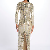 RIALTA abito lungo paillette grande SS24 9178 CHAMPAGNE retrofete 