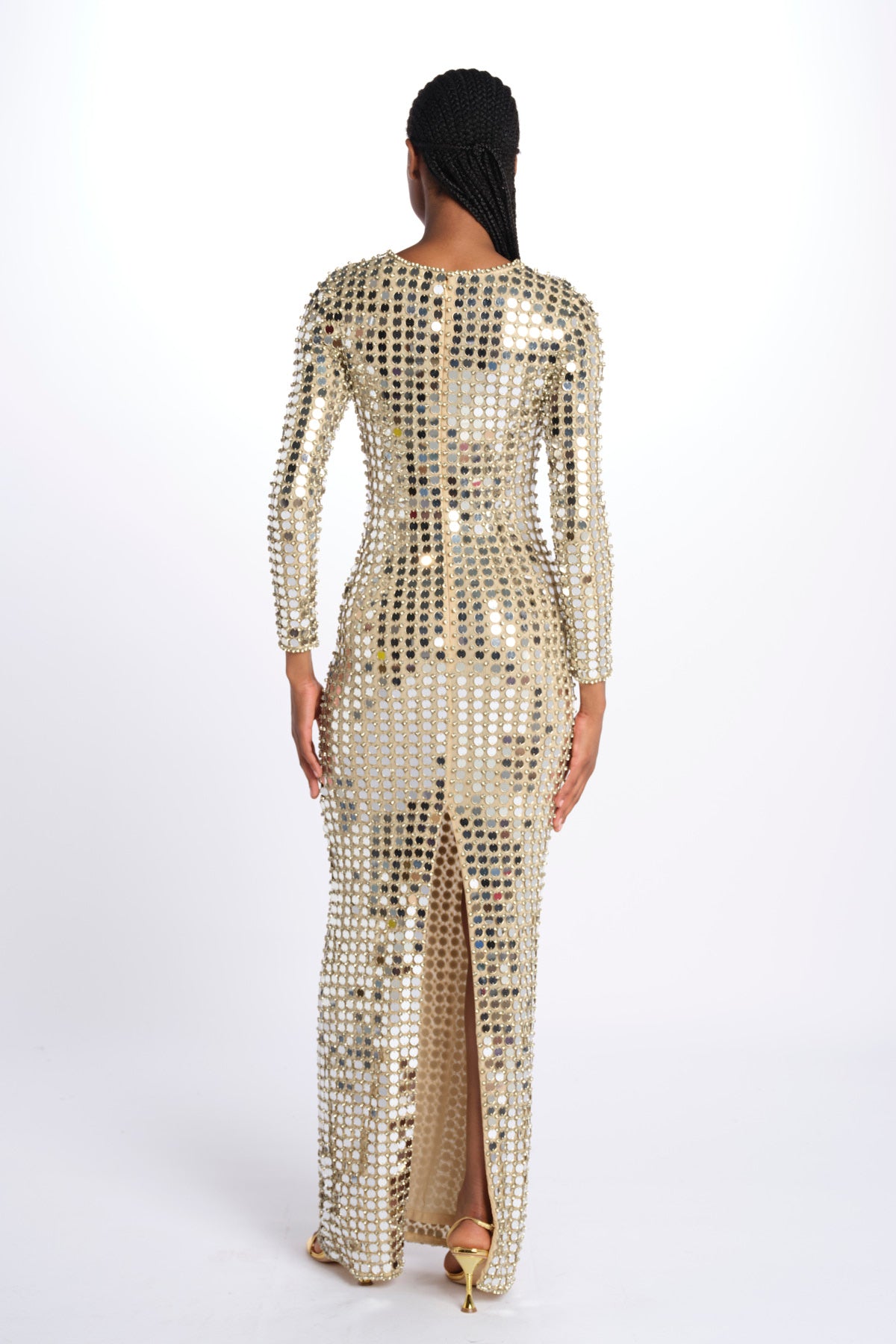 RIALTA abito lungo paillette grande SS24 9178 CHAMPAGNE retrofete 