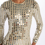 RIALTA abito lungo paillette grande SS24 9178 CHAMPAGNE retrofete 