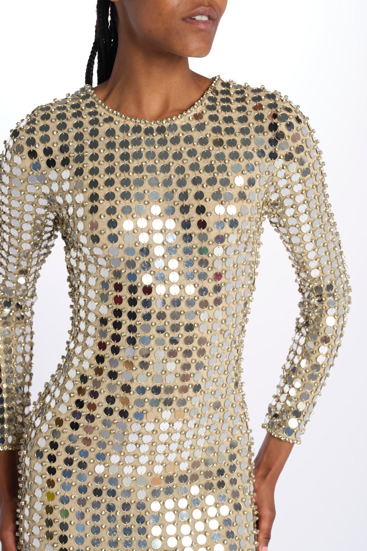 RIALTA abito lungo paillette grande SS24 9178 CHAMPAGNE retrofete 