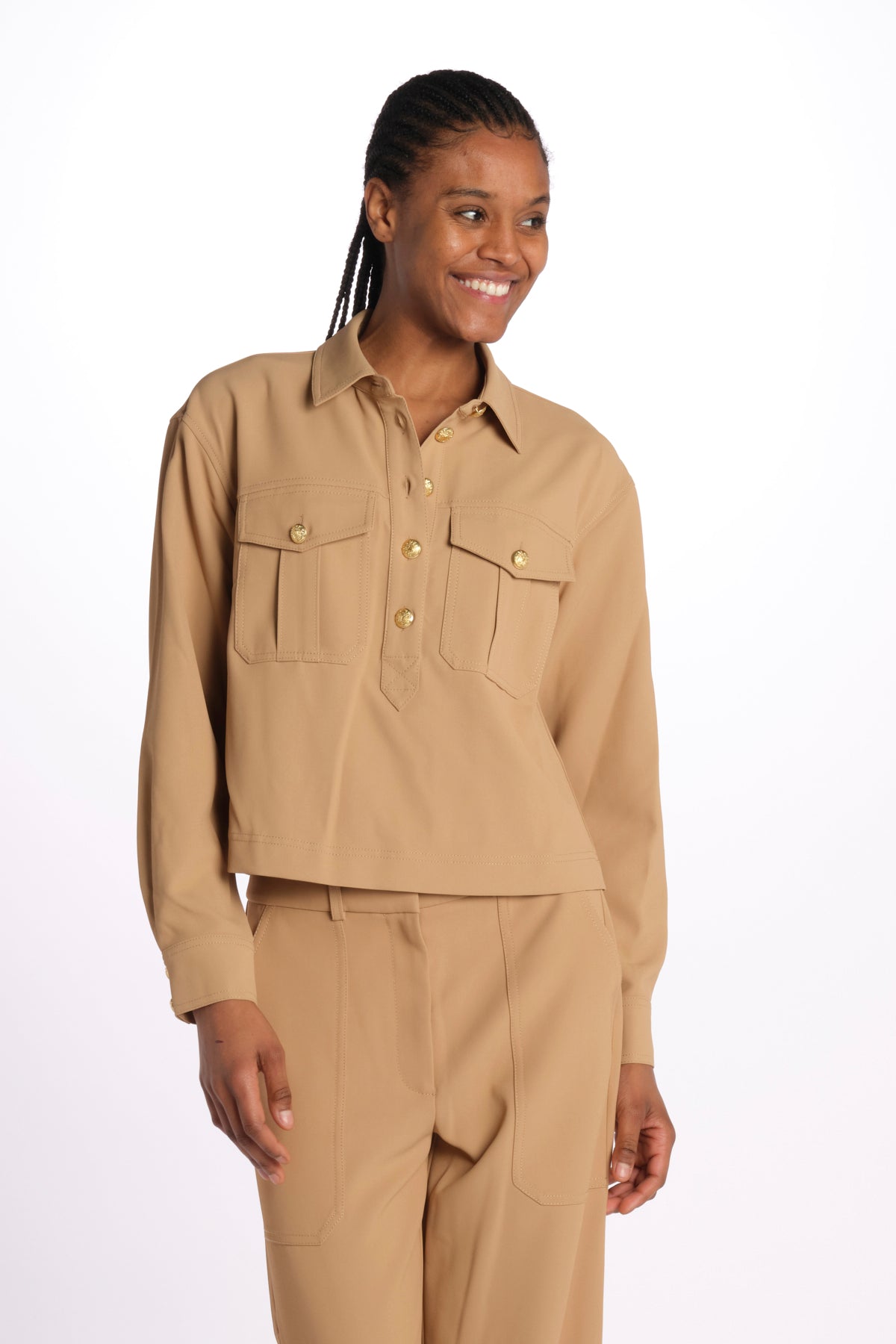 Camicia COLVIN bottoni oro CP3241142 KHAKI veronica beard 
