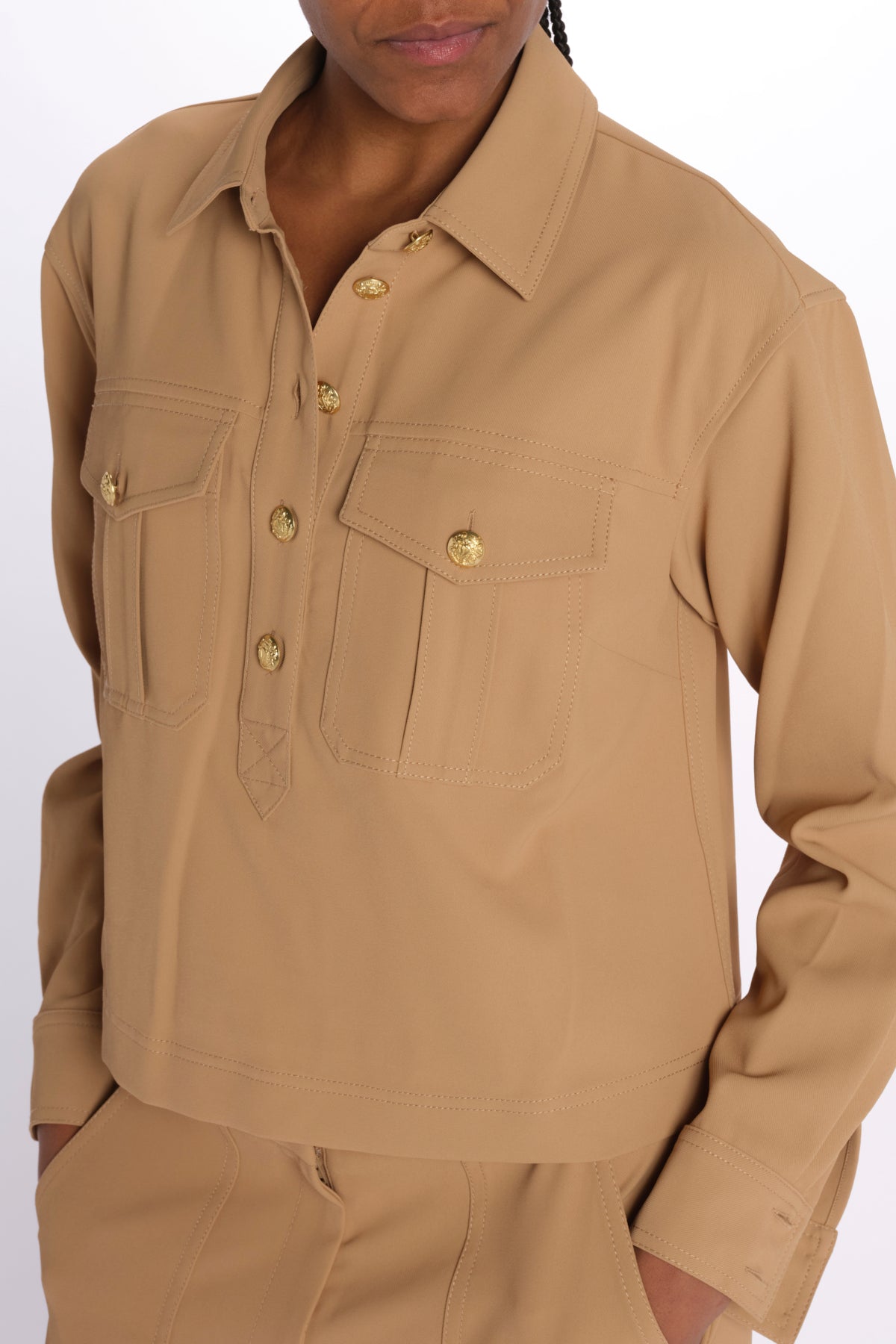 Camicia COLVIN bottoni oro CP3241142 KHAKI veronica beard 