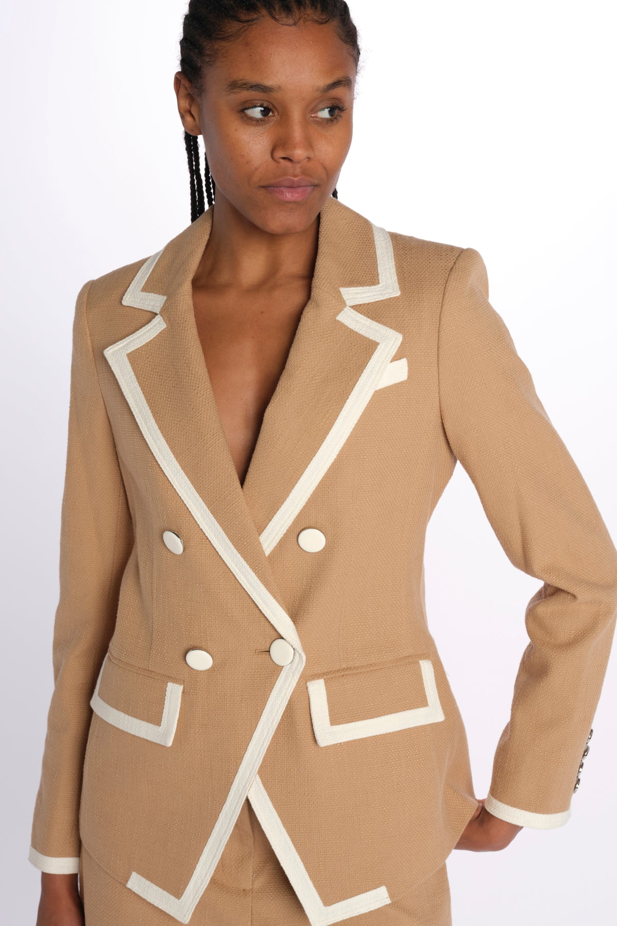 Blazer EDISON doppio petto con profilo TW4610536 KHAKI veronica beard 