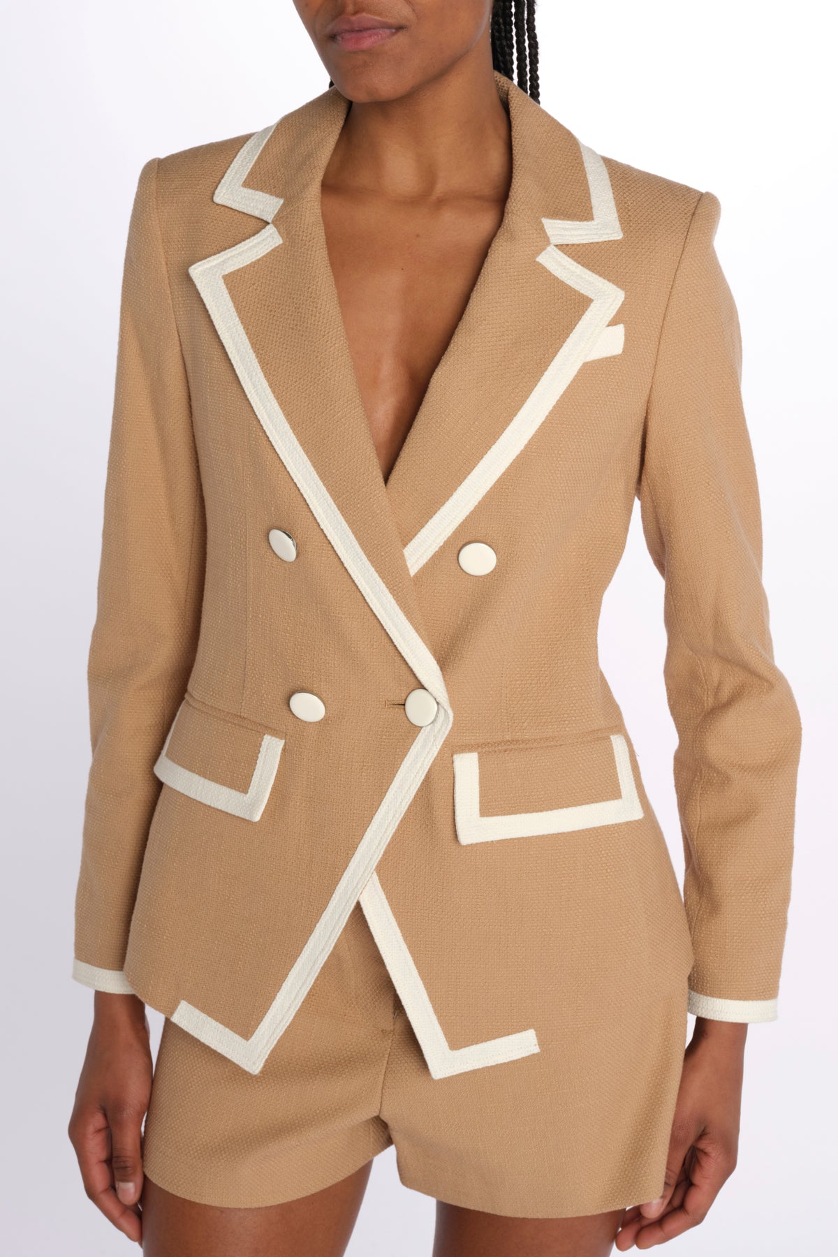 Blazer EDISON doppio petto con profilo TW4610536 KHAKI veronica beard 