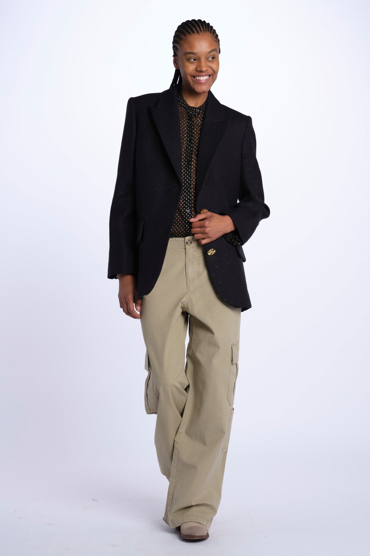 VICKA giacca in tweed lurex con bottoni oro WWBL00838 NERO zadig & voltaire 