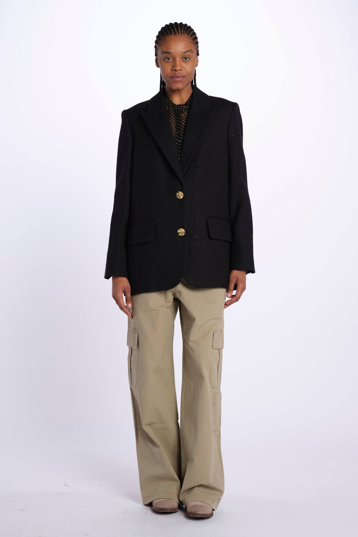 VICKA giacca in tweed lurex con bottoni oro WWBL00838 NERO zadig & voltaire 