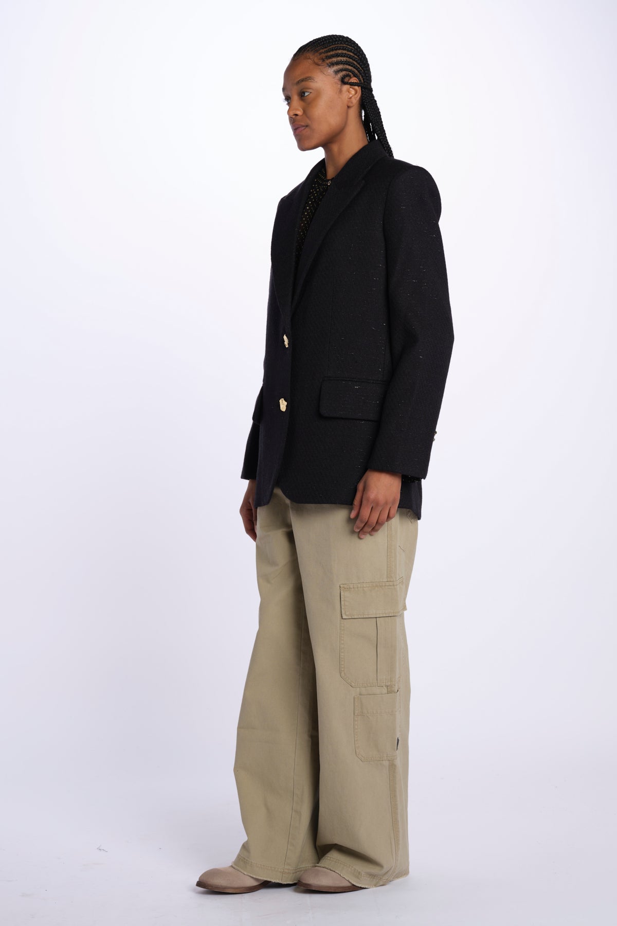 VICKA giacca in tweed lurex con bottoni oro WWBL00838 NERO zadig & voltaire 
