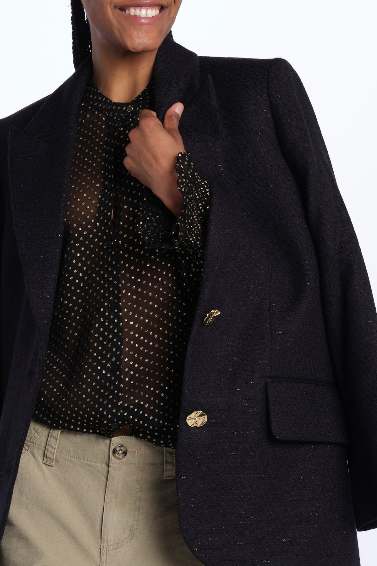 VICKA giacca in tweed lurex con bottoni oro WWBL00838 NERO zadig & voltaire 