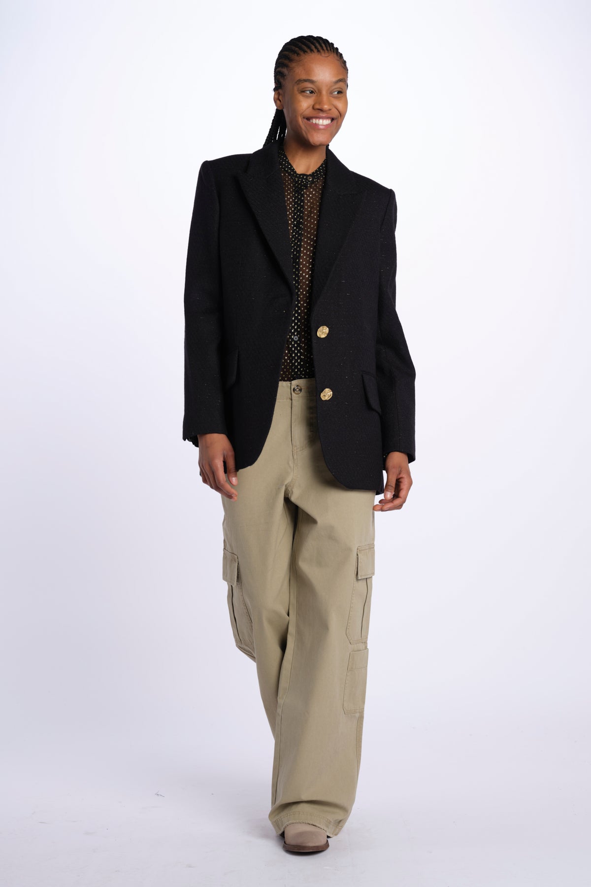 VICKA giacca in tweed lurex con bottoni oro WWBL00838 NERO zadig & voltaire 