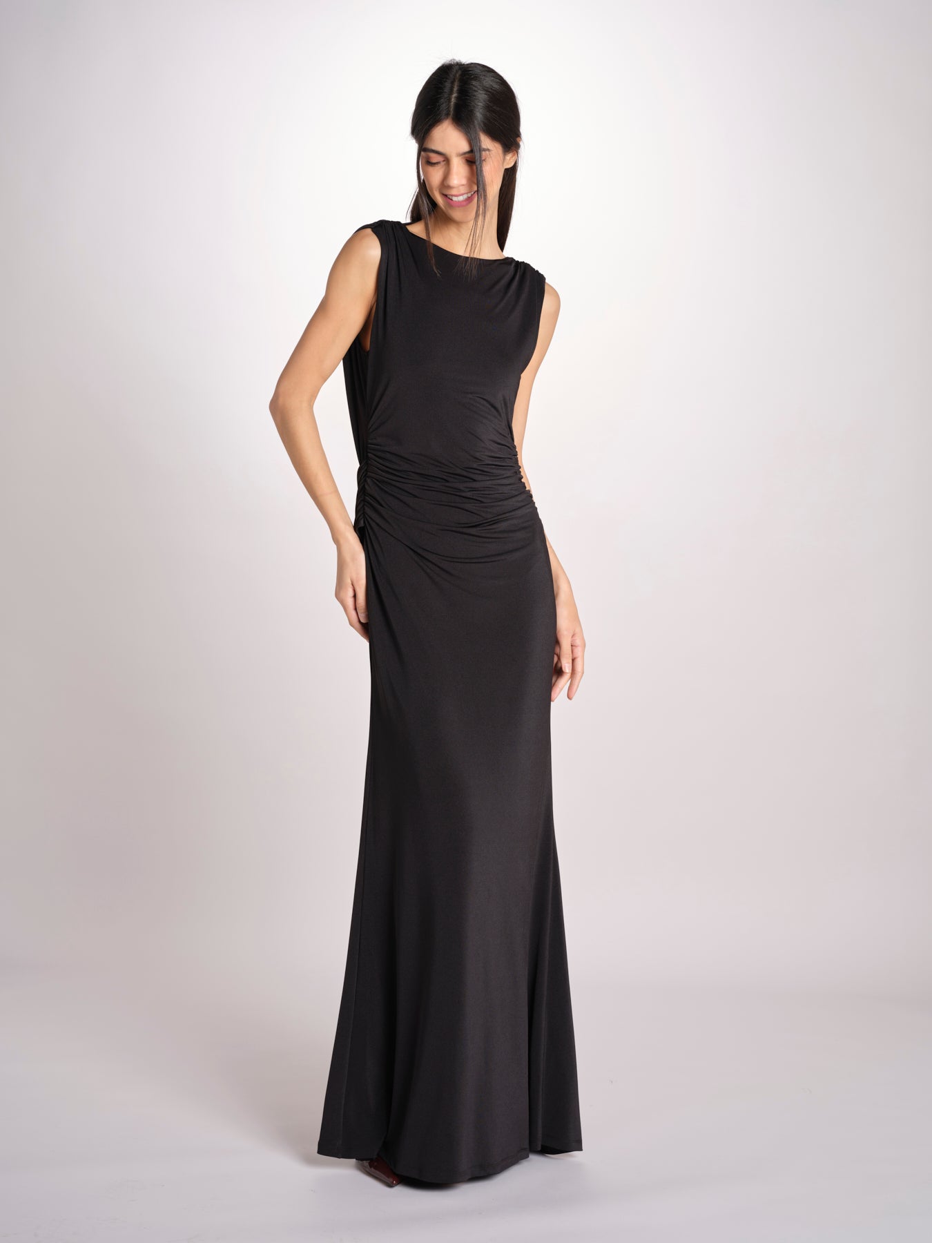 abito lungo in jersey con scollo dietro 3328 BLACK access 
