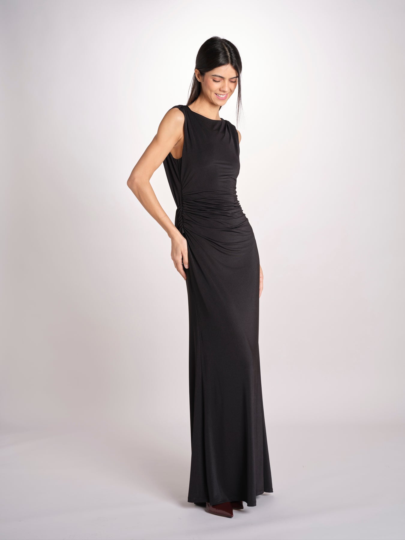 abito lungo in jersey con scollo dietro 3328 BLACK access 