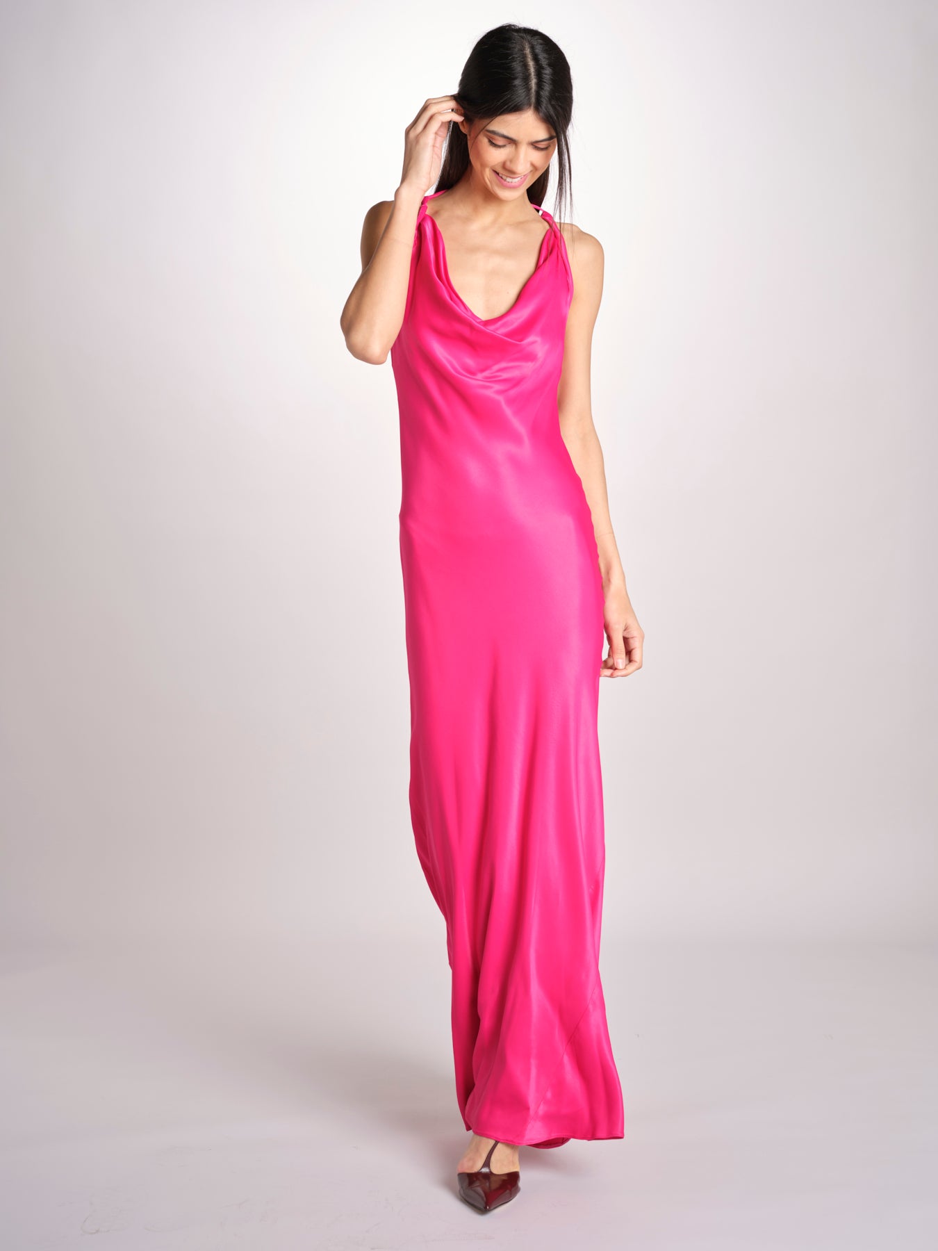 abito lungo liscio spallina 3403 FUXIA access 