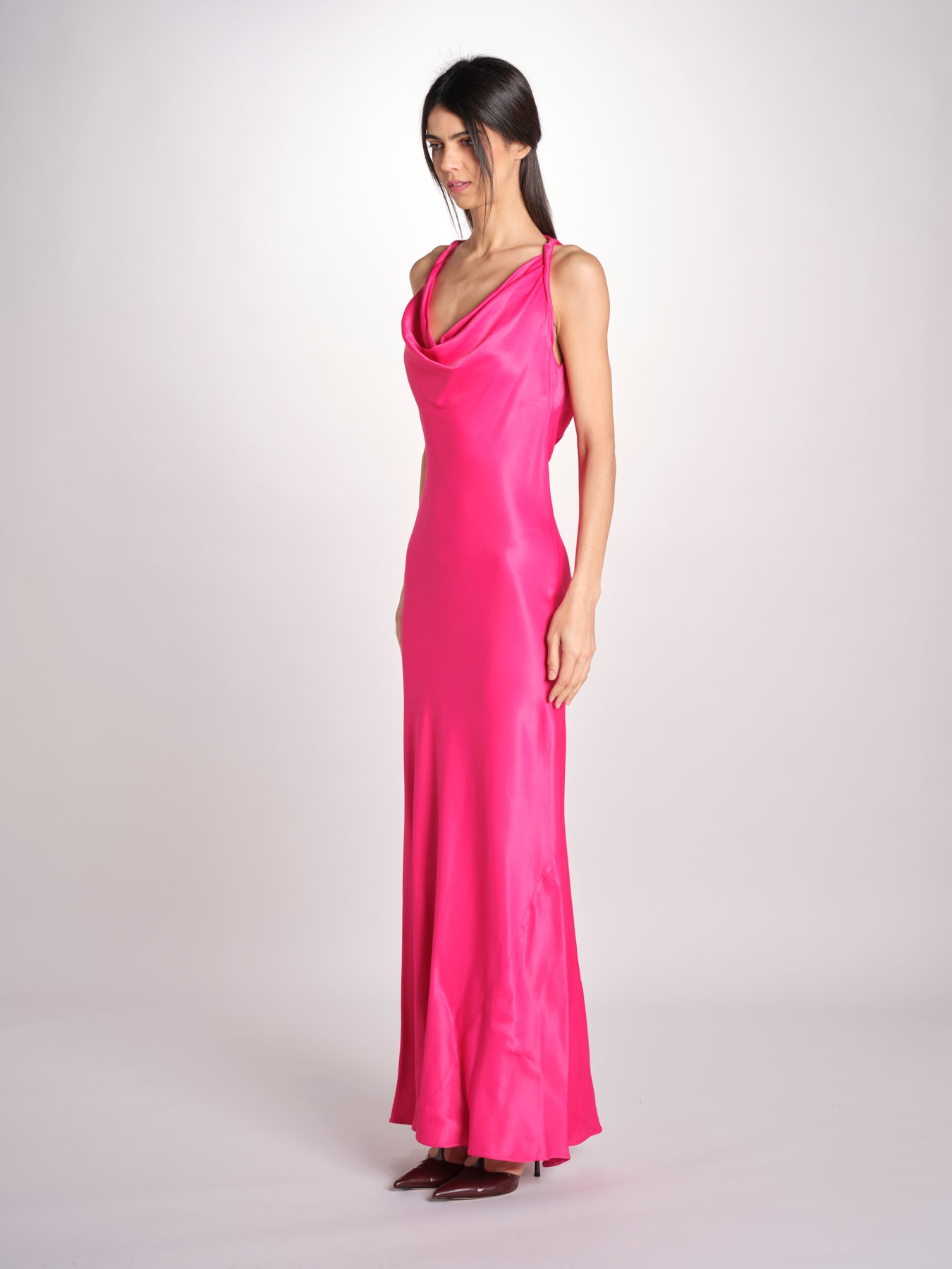 abito lungo liscio spallina 3403 FUXIA access 