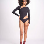 body manica lunga asimmetrico con cut out sul fianco JODI DEEP BLACK amazuìn 