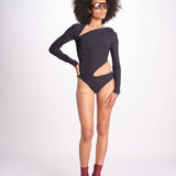 body manica lunga asimmetrico con cut out sul fianco JODI DEEP BLACK amazuìn 