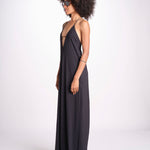 tuta con spalline sottili e incrocio sulla schiena NORA DEEP BLACK amazuìn 
