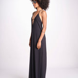 tuta con spalline sottili e incrocio sulla schiena NORA DEEP BLACK amazuìn 