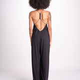 tuta con spalline sottili e incrocio sulla schiena NORA DEEP BLACK amazuìn 