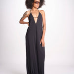 tuta con spalline sottili e incrocio sulla schiena NORA DEEP BLACK amazuìn 