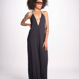 tuta con spalline sottili e incrocio sulla schiena NORA DEEP BLACK amazuìn 