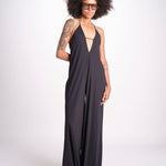 tuta con spalline sottili e incrocio sulla schiena NORA DEEP BLACK amazuìn 