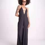tuta con spalline sottili e incrocio sulla schiena NORA DEEP BLACK amazuìn 