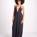 tuta con spalline sottili e incrocio sulla schiena NORA DEEP BLACK amazuìn 