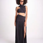 gonna lunga con drappeggio e spacchi TAYLA DEEP BLACK amazuìn 