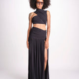 gonna lunga con drappeggio e spacchi TAYLA DEEP BLACK amazuìn 