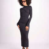 abito midi asimmetrico con manica lunga YARA DEEP BLACK amazuìn 